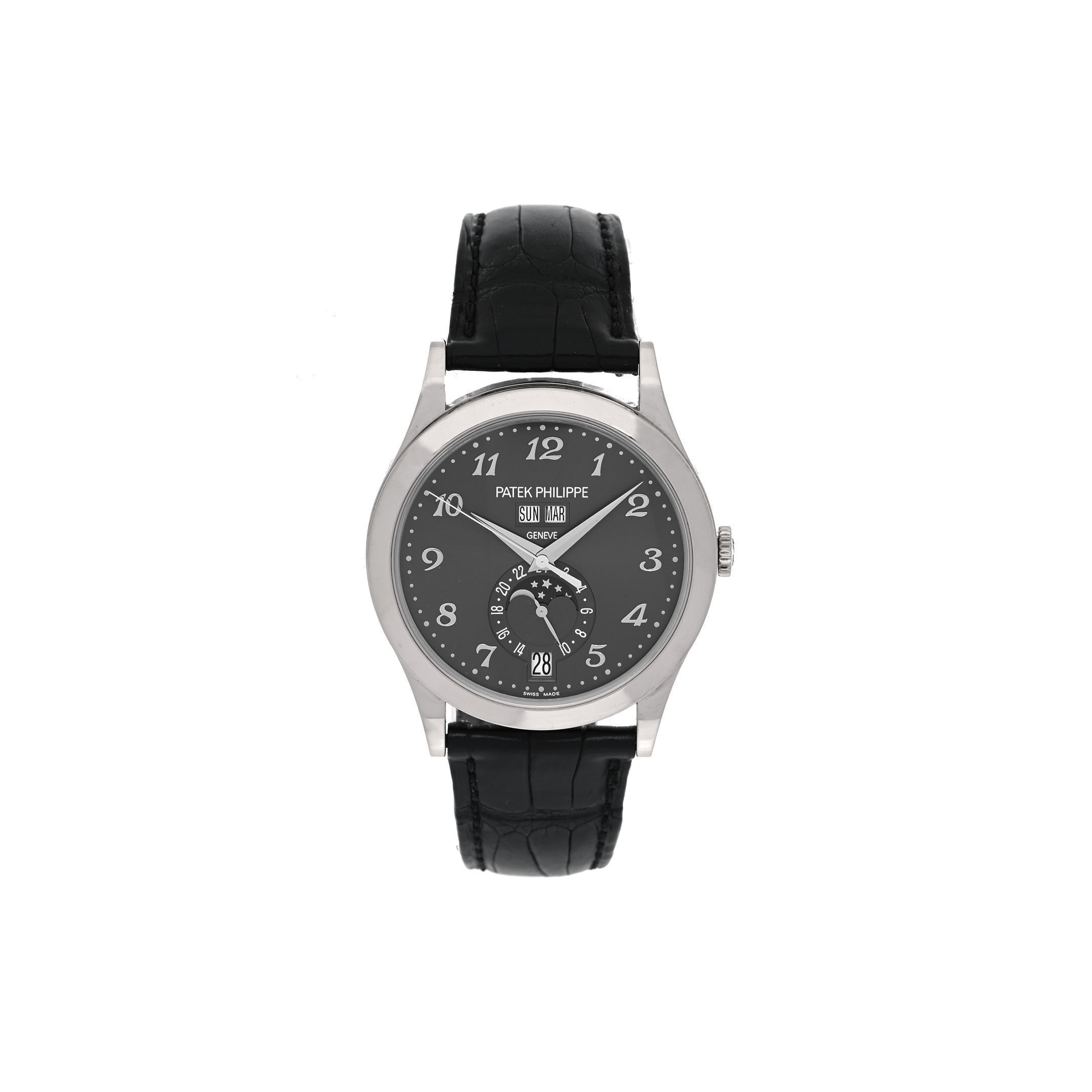 P**ek Ph**ppe 18k white gold alligator 37mm automatic watch 5396g-014